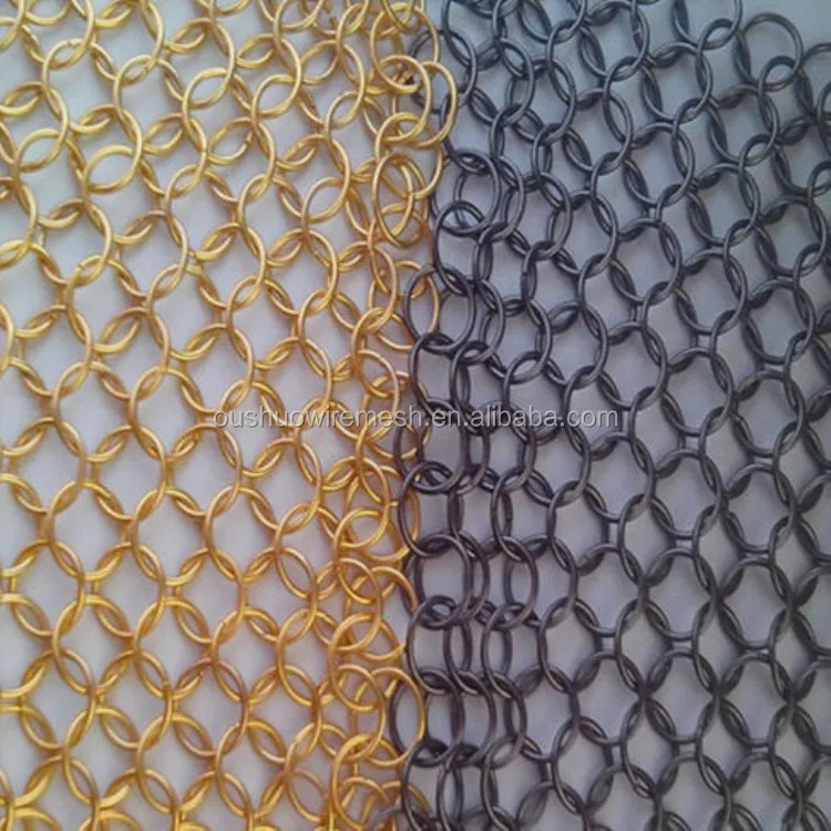 Gold color decorative ring mesh for hanging metal coil curtain