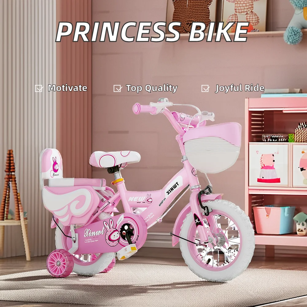 New Unisex 12/14/16/18 Inch Gas-Powered Baby Stroller & Bicycle Ride-on Toy with Flashing 4 Wheels Small Plastic Wheel for Child