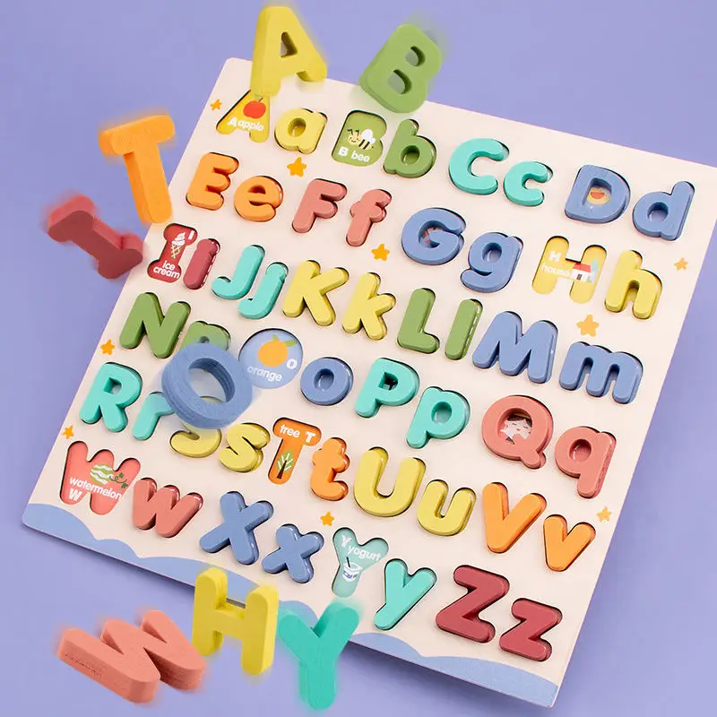 Children Wood Kids Alphabet Letter ABCD 3D Jigsaw Puzzle Board Games Preschool Baby Montessori Early Educational Learning Toys