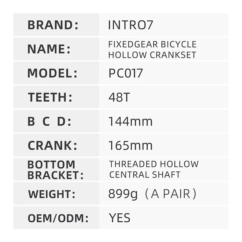 PC017 Fixed Gear Bicycle Freewheel Crankset Integrated CNC Hollow Crank Track Cycle Parts Single Speed Chainwheel