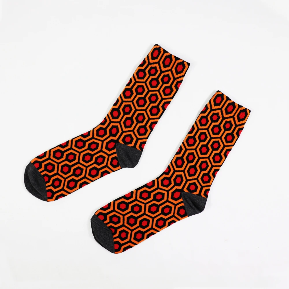 classic  horror the shining overlook hotel carpet retro hexagon pattern horror movie spooky scary Halloween gift socks