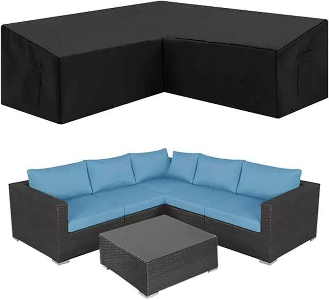 Custom Garden Furniture Protection Cover Black Polyester Oxford Material L Shaped Outdoor Sofa Cover