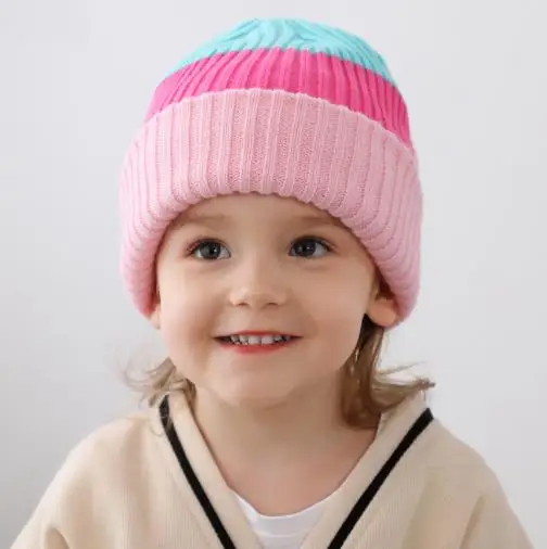 2022 new fashion wholesale kids  beanie hat kids beanie hat children stripe baby beanie knitted cap