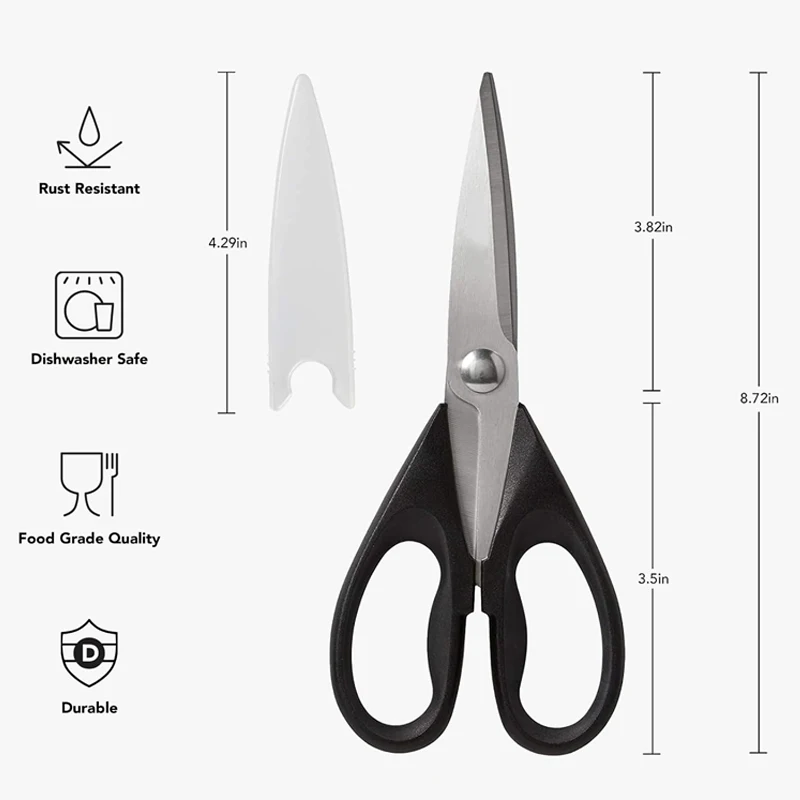 Heavy Duty Herb Scissors Cooking Meat Kitchen Shears with Protective Sheath Black Stainless Steel Kitchen Scissors For Food