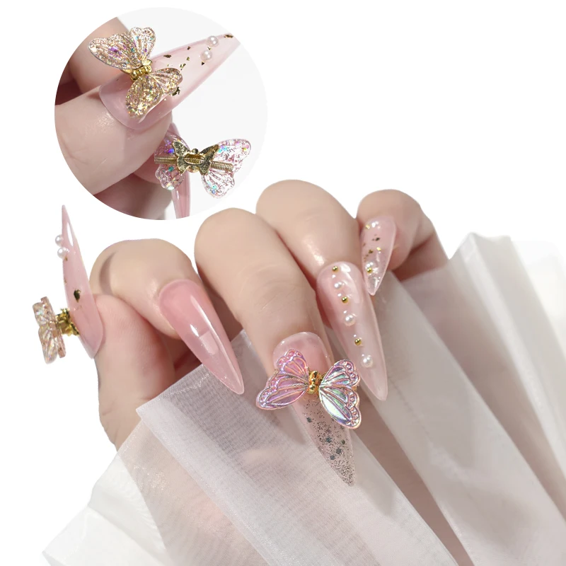 Vivid wing aurora rhinestones nail decoration supplies butterflies 3d butterfly nail ail charms