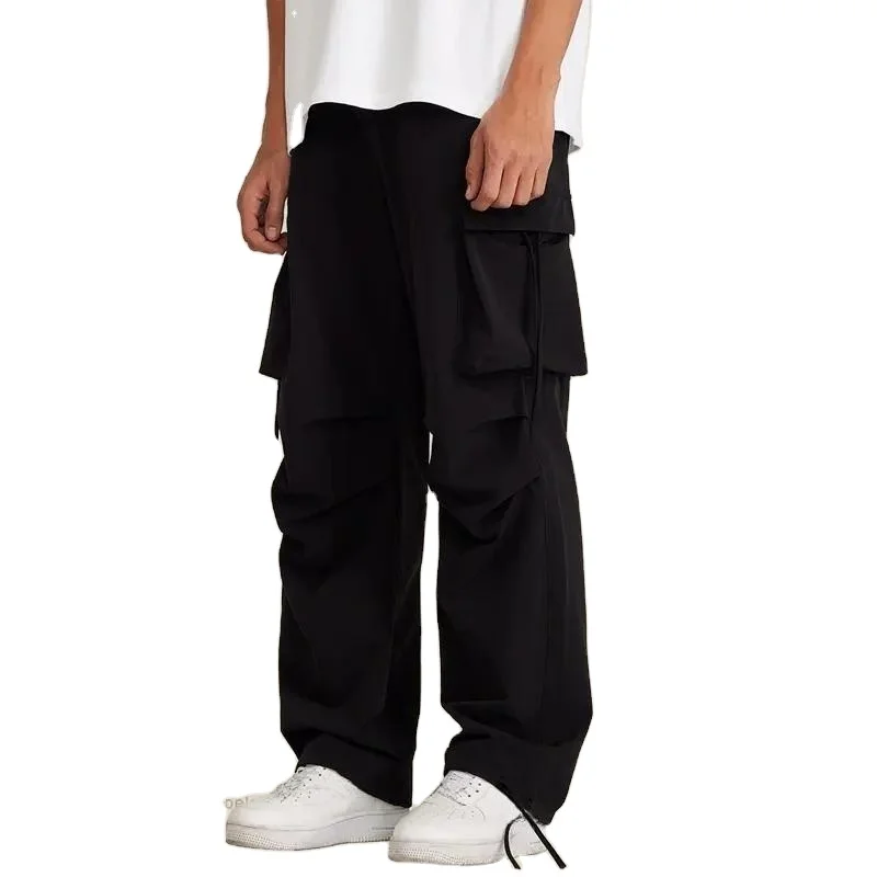 Men Stacked Sweat Pants Baggy Manufacturer Snow Pants Wide Leg Plus Size Custom Nylon Parachute Cargo Pants Streetwear