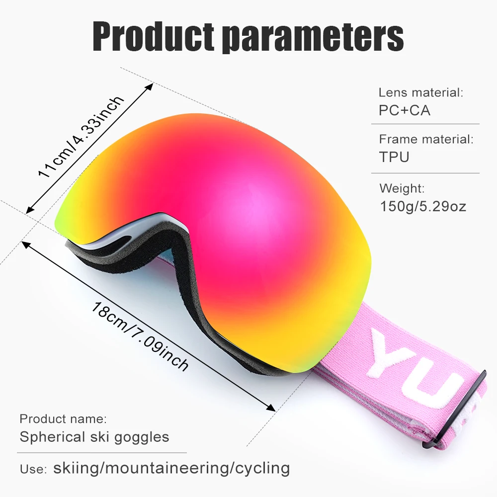 YUEDIO High-Density Foam Frameless Ski Goggles with Non-Slip Silicone Elastic Strap for Snowboarding and Winter Adventures