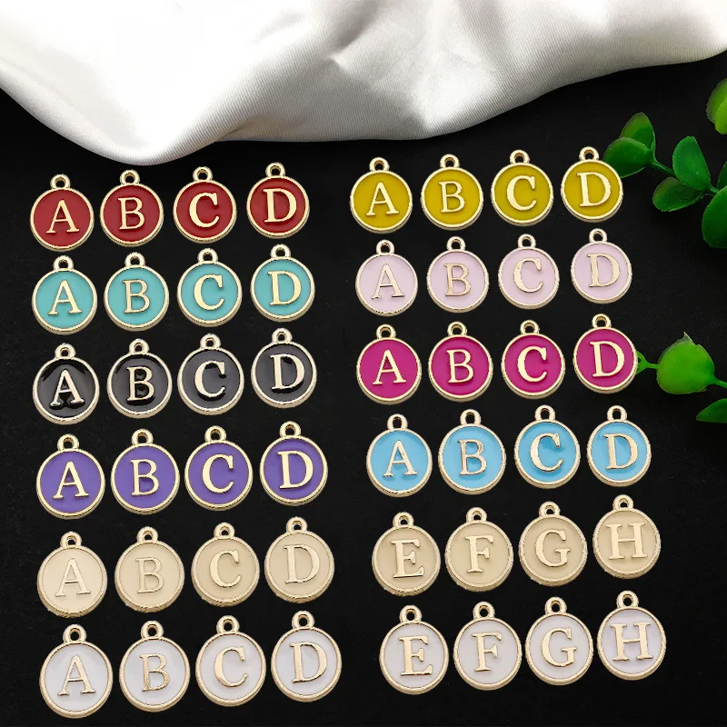 Colorful Double Enamels Round Letters Words Alloys English Alphabet 26 English letters Pendants Jewelry Finding