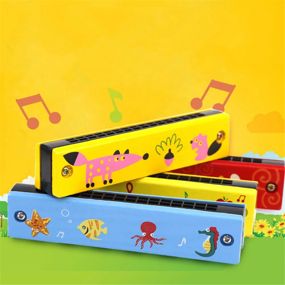 
Factory Price High Quality Cartoon 16 holes Wood harmonica chromatic harmonica Educational toys 