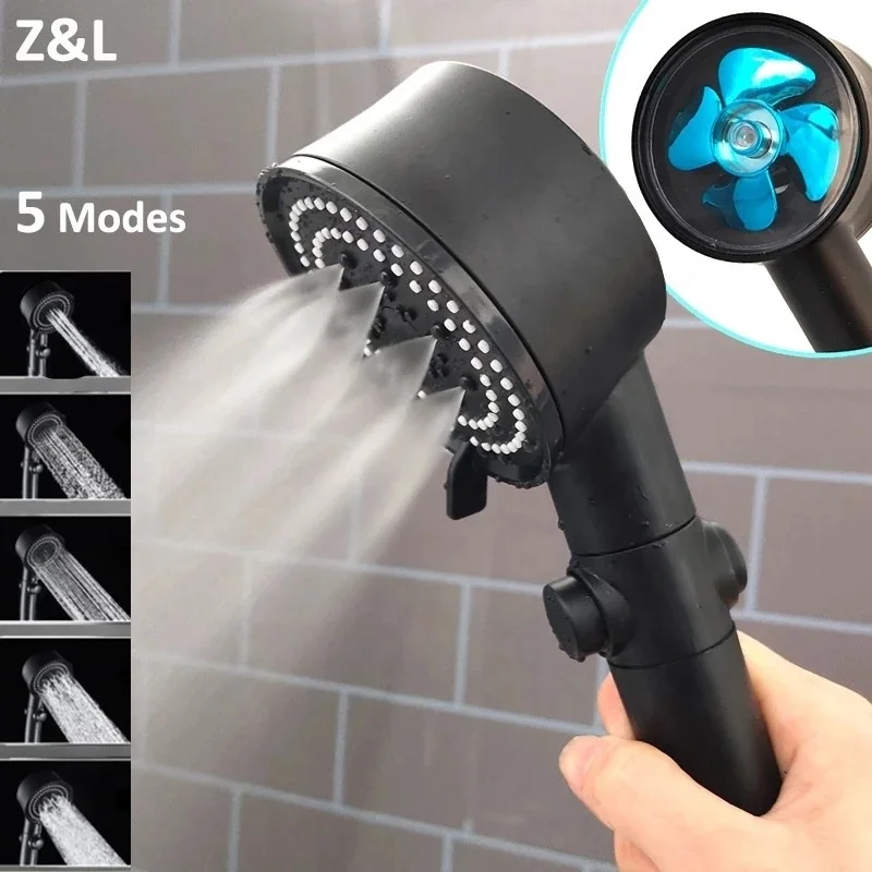 bathroom high pressure propeller vortex hydro turbofan 5-function water saving abs shower head  handheld with turbo fan booster