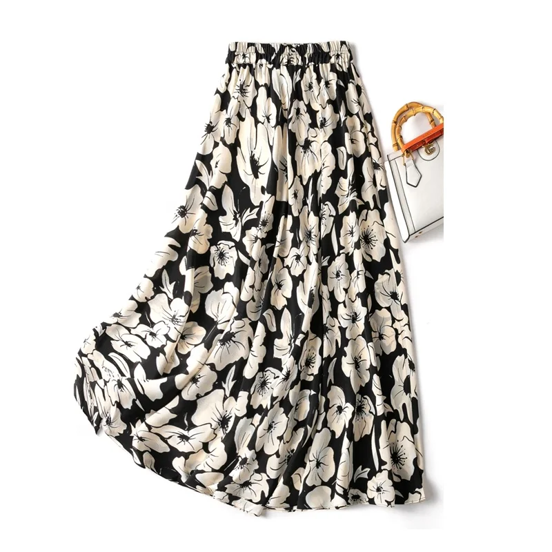 Wholesale 100% Pure Silk Skirts Women Printing Two Layer Loose Big Bottom Chic Clothes 2023 New Summer D34010C