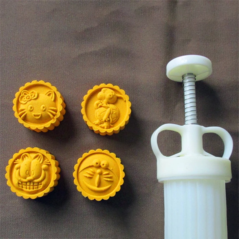 4Pcs/Set Mooncake Mold Blossom Flowers Sakura Pattern Stamps Hand Press Mold Plungers Pastry Tools Mid-autumn Festival