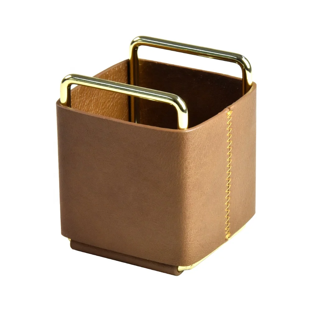 New Design Hot Selling Modern Office Home Desktop Leather Pen Holder Custom Logo