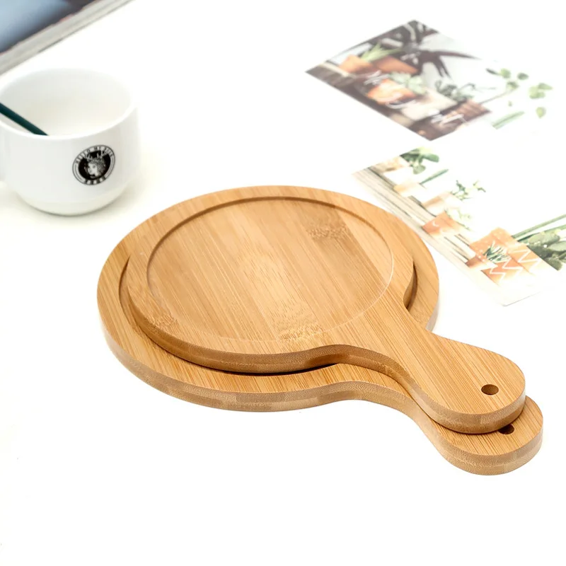 Bamboo and wood handle pizza tray western restaurant round pizza board