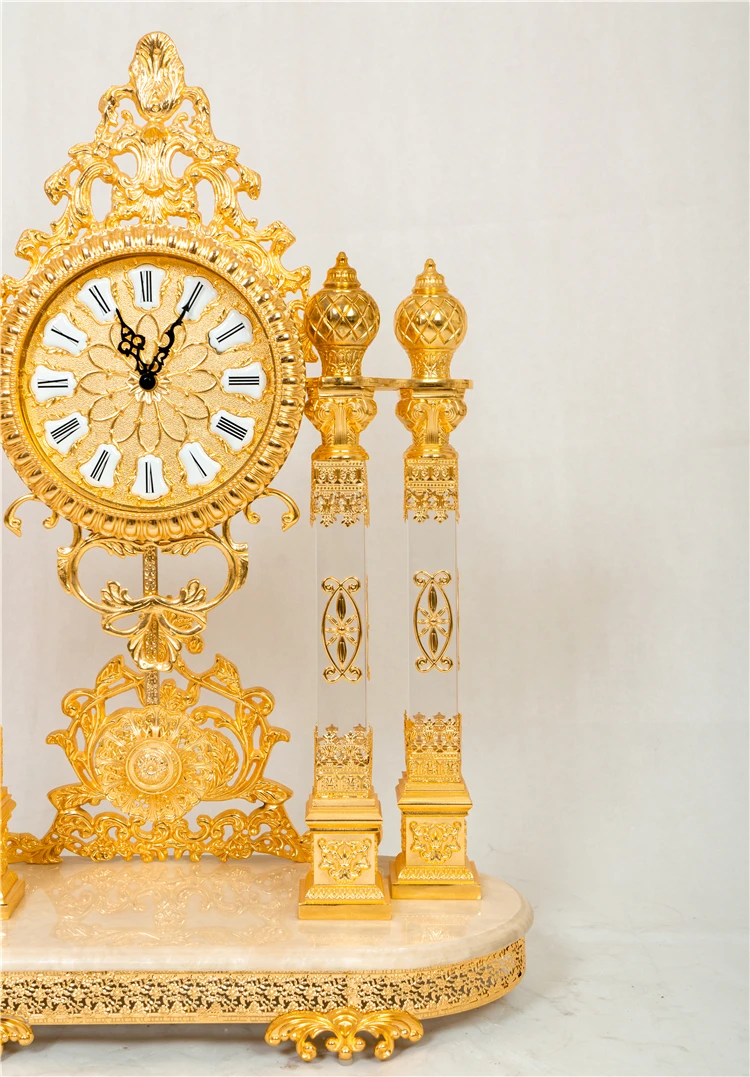 Home Decor Carved Table Clock Antique Deluxe Style Table & Desk Clock Copper Plated Crystal Table Clock