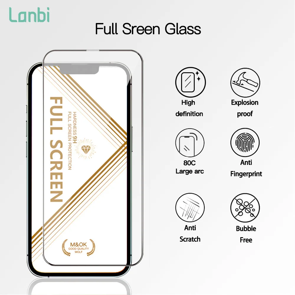 Wolf King Full Cover 2.5D 0.33mm HD Clear Tempered Glass Screen Protectors For iPhone 14 13 12 11 Mini Pro Max For Samsung