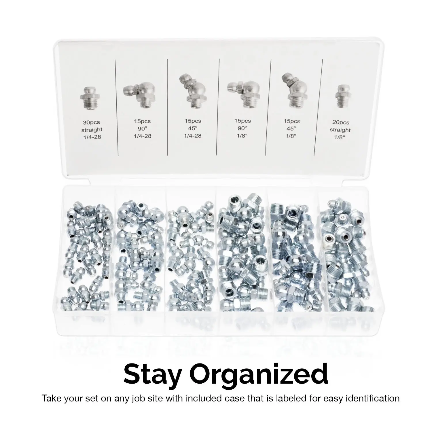 Hot sell galvanized fitting 110 pcs inch grease nipple kit grease fittings grease gun nozzle auto parts made in china