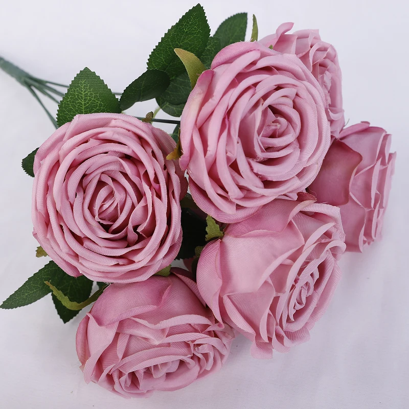 wholesale trade faux roses wedding decoration flower 7 heads silk fabric rose centerpiece for home decoration flower arrangement