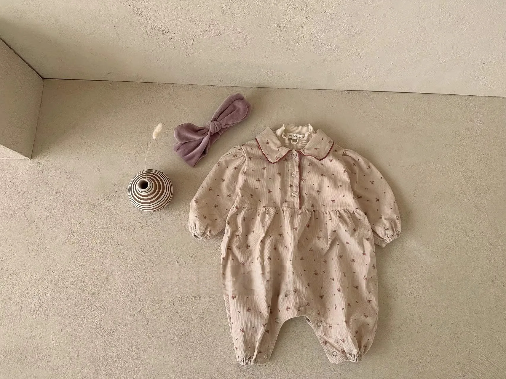 Ins Boutique Spring Autumn Toddlers Jumpsuits  Floral 100%Cotton Corduroy  Princess Baby Girl One Piece Romper