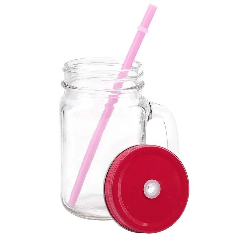 Factory Irect 16oz Clear Round Empty Glass Mason Jar Cup and Mug with Handle