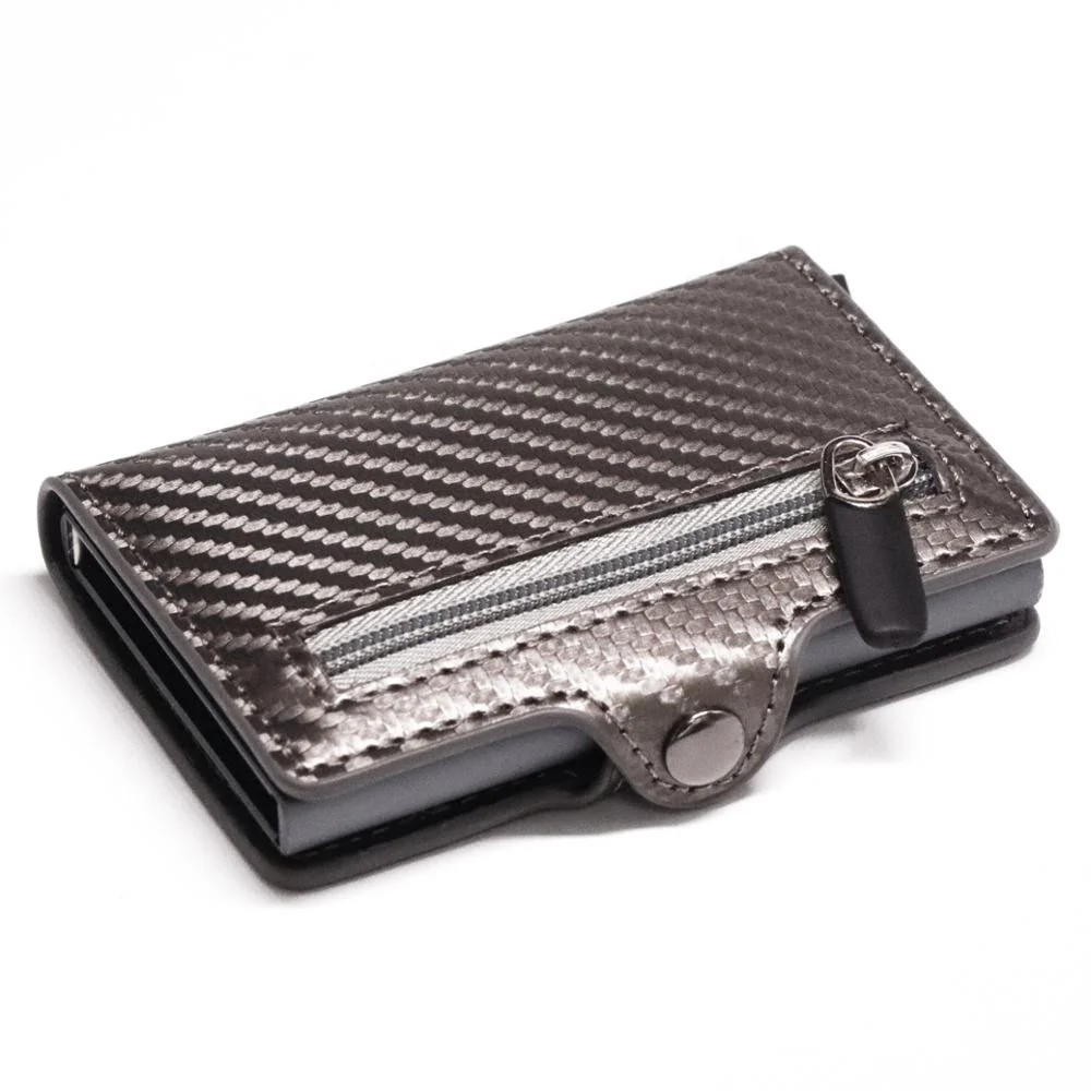 2020 New Product RFID Metal Carbon Fiber PU Credit Card Holder Wallet With Zipper Coin Pocket
