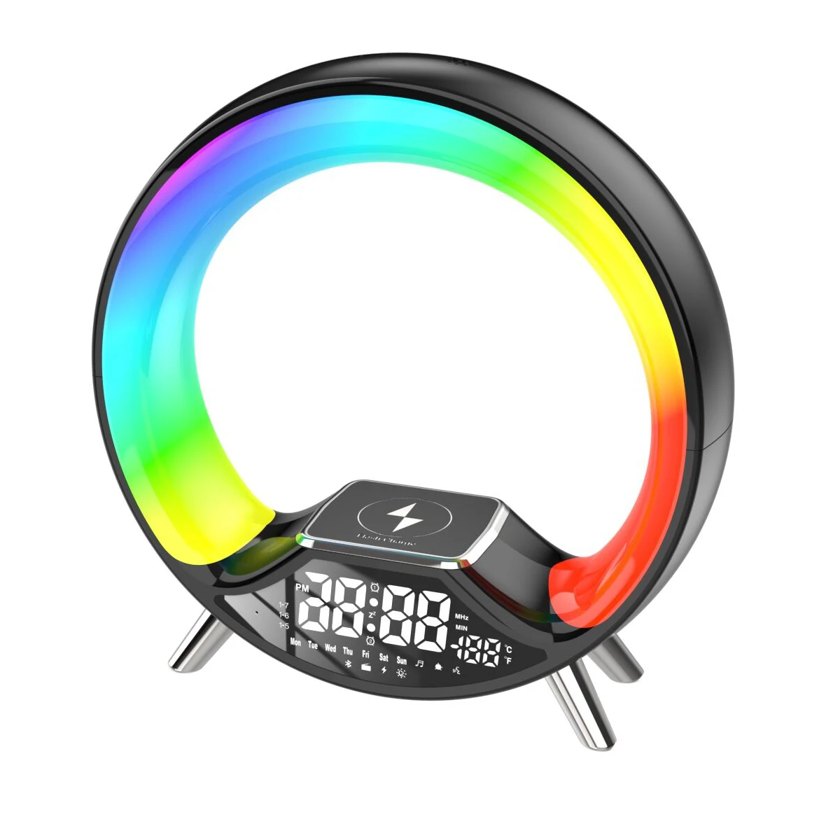 Многофункциональный RGB 15 Вт атмосферный свет беспроводной динамик Восход лампа будильника цифровой дисплей Будильник