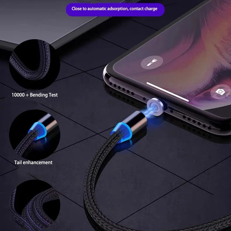 High Quality 1m 2m 360 Degree Led Data Type C Micro 8-pin Magnet Cable Fast Charging 3 In 1 Magnetic Usb Cable