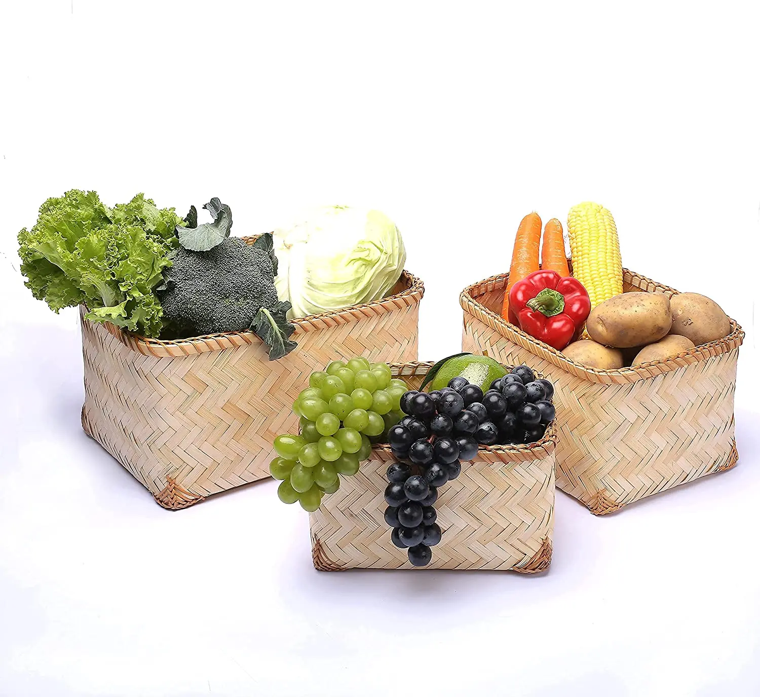 Handmade Rectangle Customized Bamboo Vietnam Wall Hanging Basket Woven Wall Decor Basket Set Of 3 Storage Tier Bamboo Basket