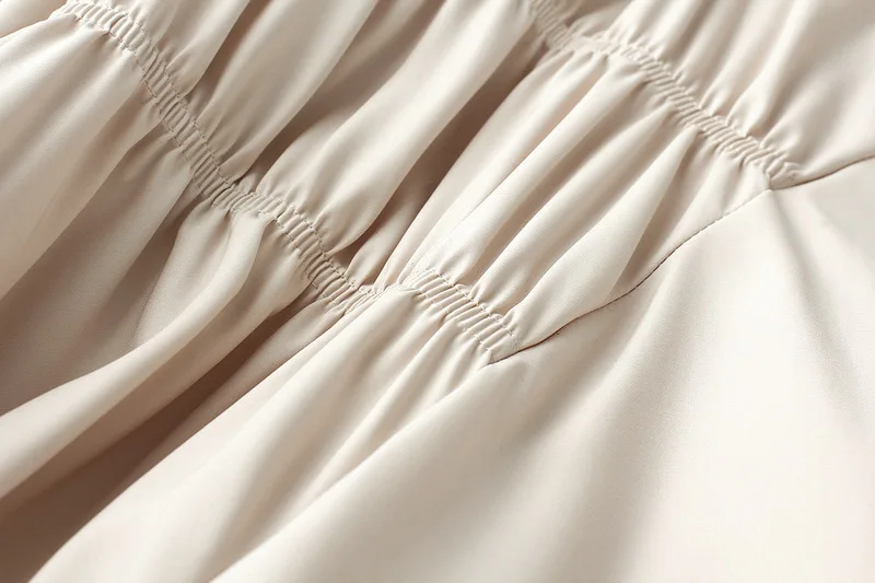 Solid High Waist Asymmetrical Split Shirred Maxi Skirt