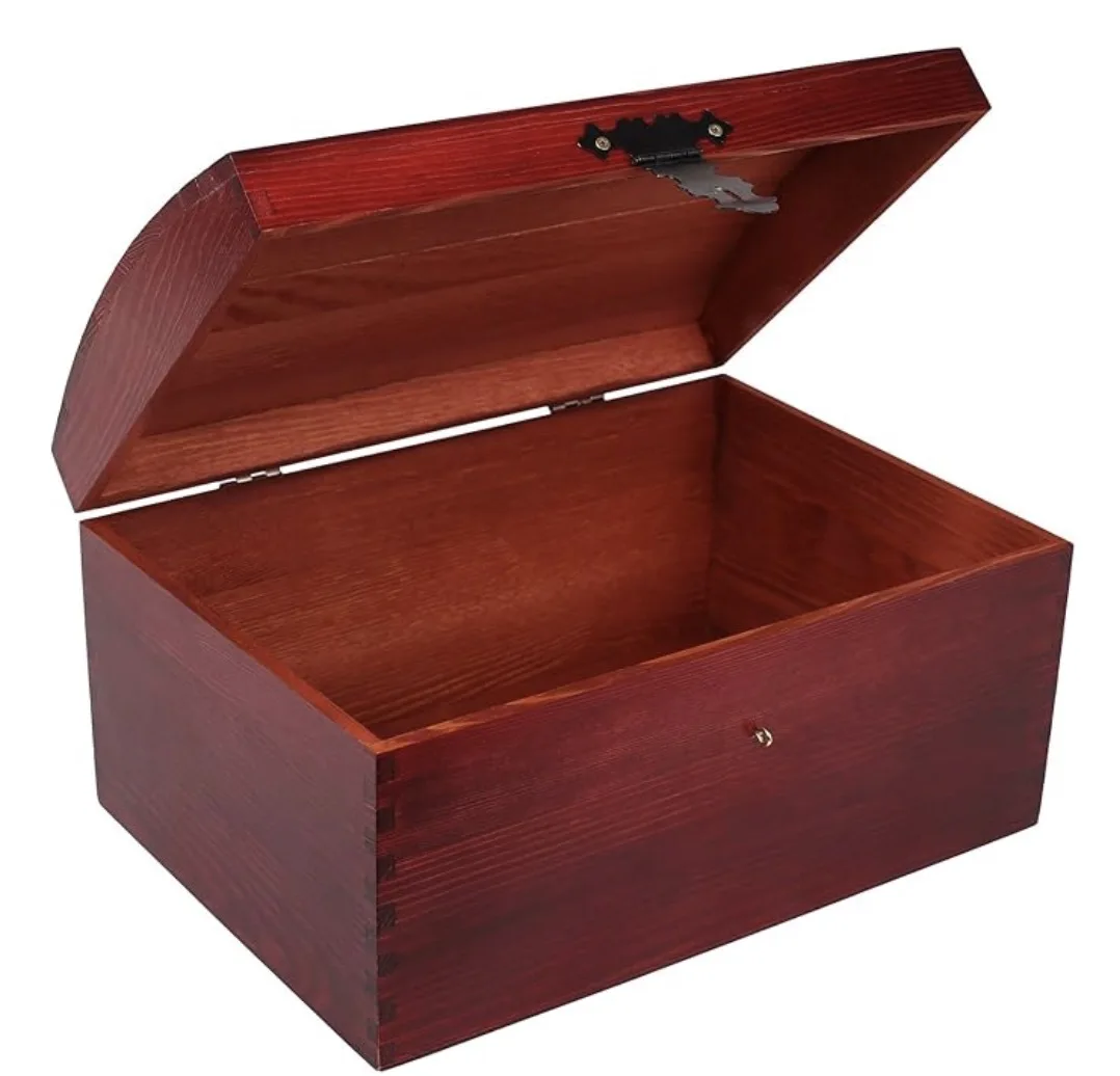 Large Wooden Storage Box Burgundy with Hinged Lid Keepsake Treasure Chest Trunk | Perfect Memory Box for Toys