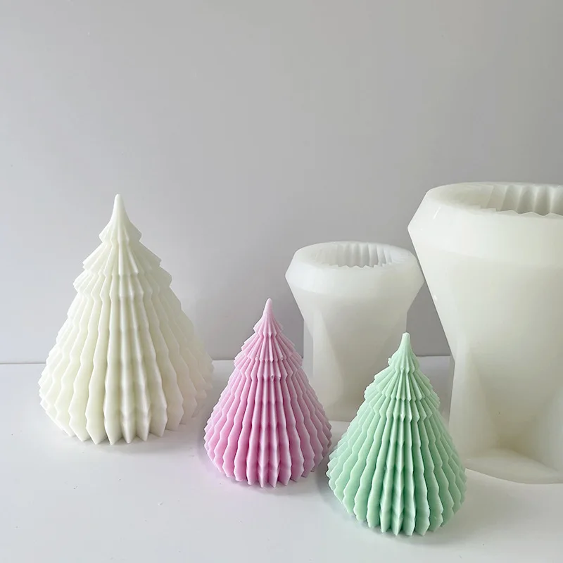 MHC Silicone Taper candle molds silicone rubber Molde Para Cera De Vela Geometric Figure Christmas Tree Candle Mould Silicone