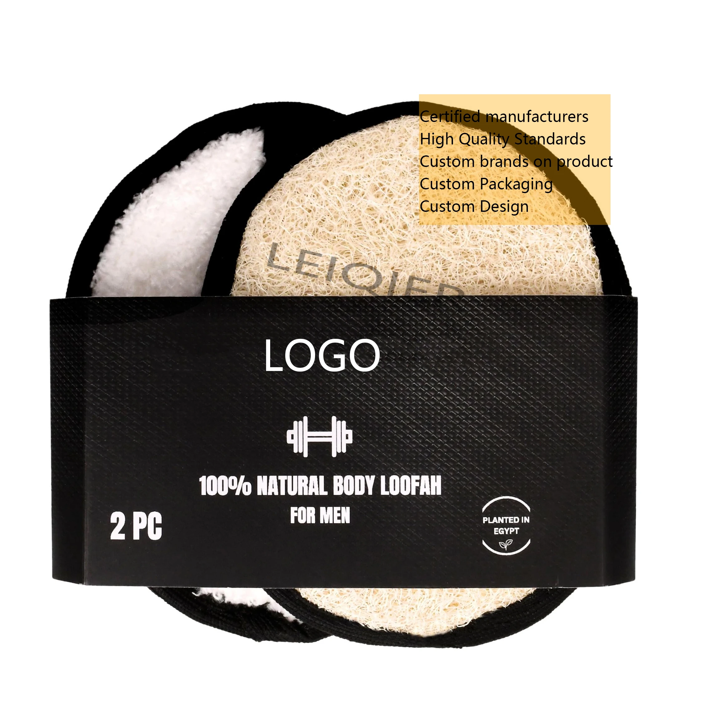 Custom Logo Natural Shower Loofah for Men Eco-Friendly Exfoliating Body Scrubbers Durable & Gentle Terry Towel Cloth Pad