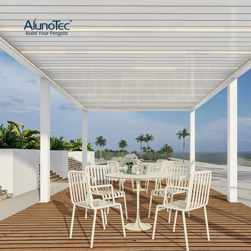 Garden Free Standing Waterproof Motorized Aluminio Louver Pavilion Gazebo Ultraviolet Proof Custom Bioclimatic Aluminium Pergola