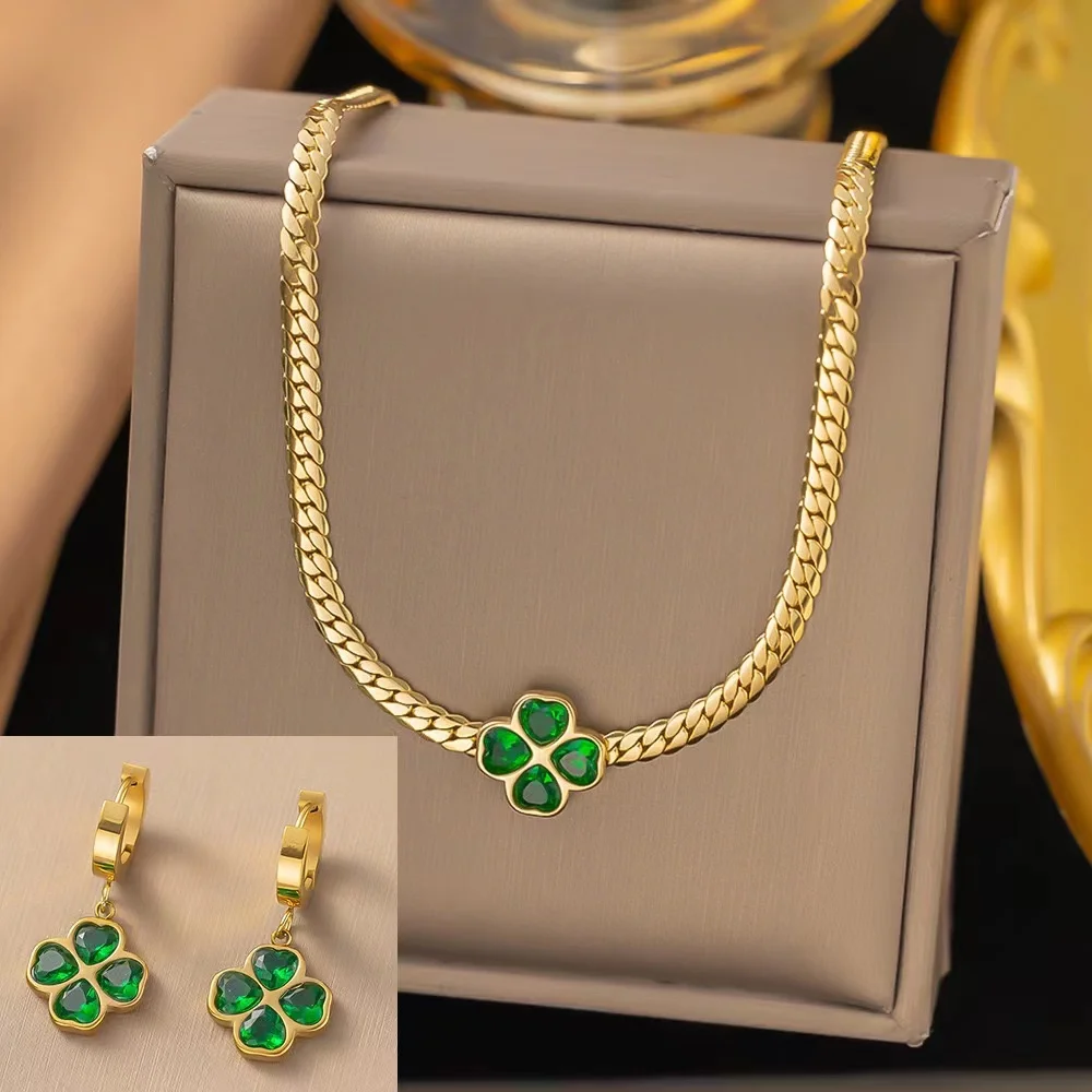 Customized titanium steel necklace earrings set gold plated stainless steel fashion jewelry set for women wholesale