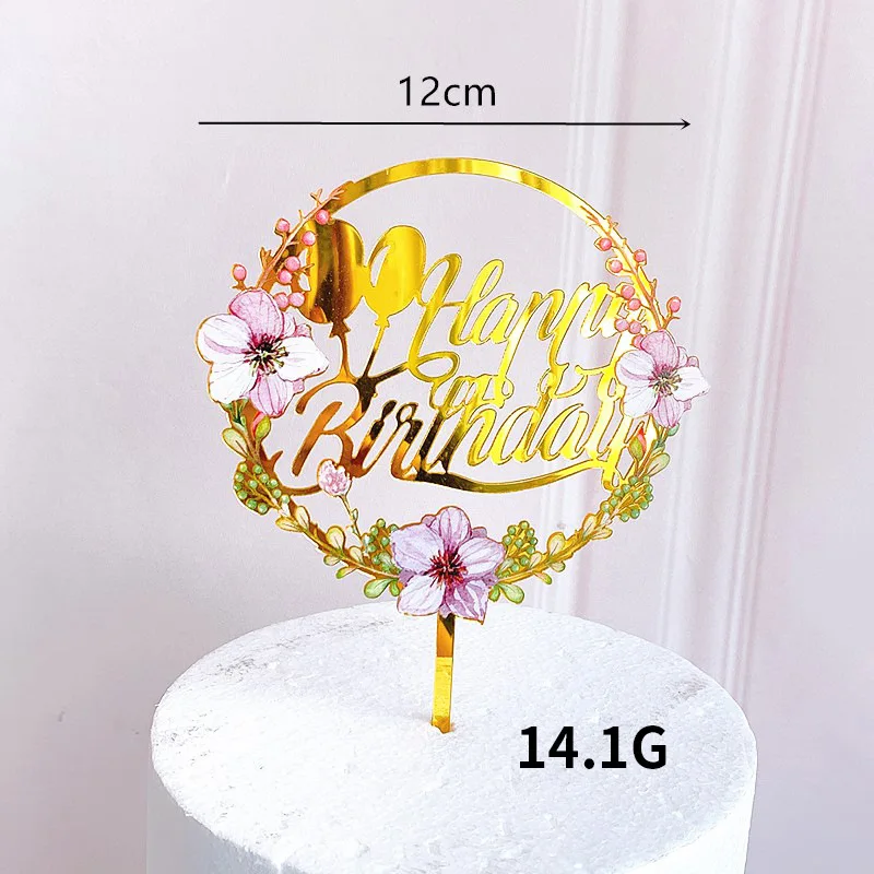 Baby Show Party decoration Mini Size Beautiful Flower Acrylic Happy Birthday Cake