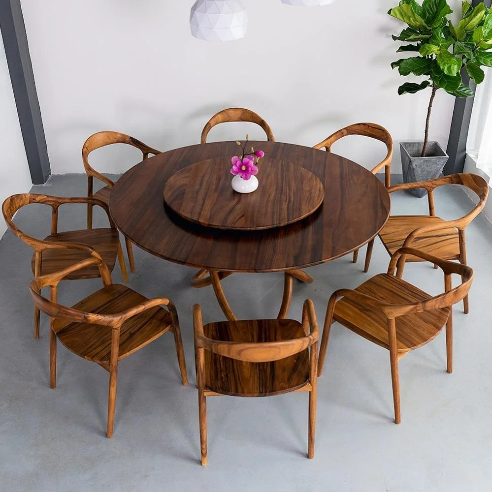 
Unique elegant wood leg solid walnut wood table with lazy susan round dining table  (62187511525)