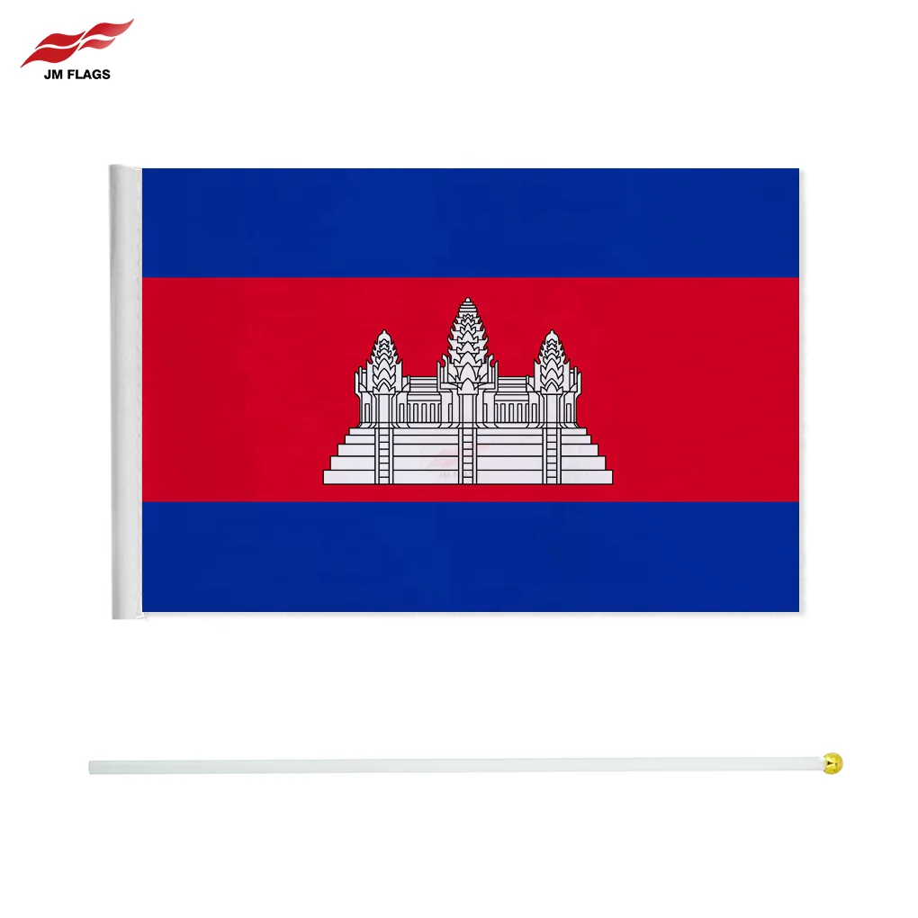 Wholesale Cambodia Hand Held Flags Hand Flag National Day Decoration Polyester Cambodia Stick Flags