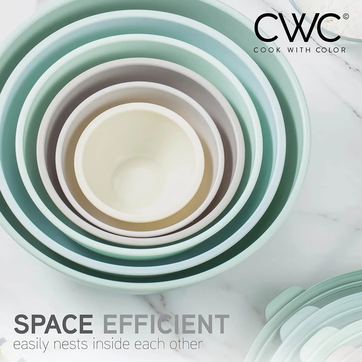 Mixing Bowls with TPR Lids 12 Piece Plastic Nesting Bowls Set includes 6 Prep Bowls and 6 Lids Microwave Safe