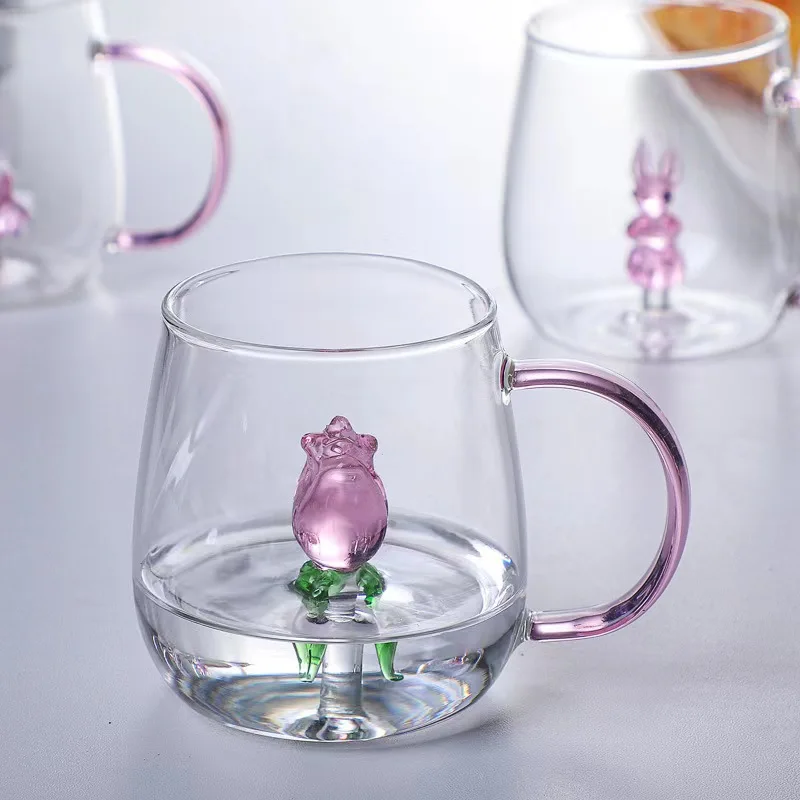 3D Mug Animal Inside Cup Cartoon Glass Figurine Teacup with Handle for Boys Girls Kids Women Men Coffee Mug