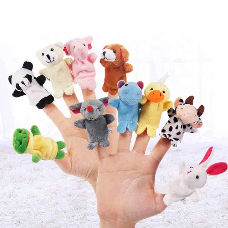OEM/ODM Custom Cute Cartoon Character Felt Plush Family Mini Finger Hand Puppets For Kids