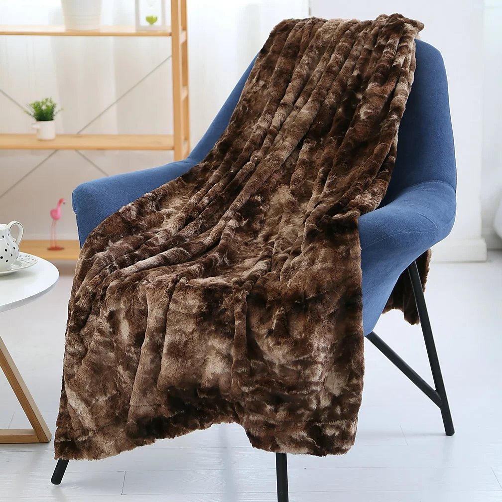 New Thick Faux Fur Blanket Plush  Fleece Throw Blanket Reversible Blankets for Sofa and Bed