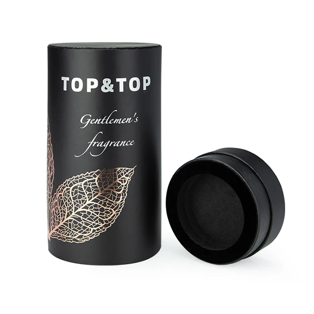 Custom Round Black Paper Gift Box Empty Cylinder Packaging Box Manufacturer for Perfume Candle