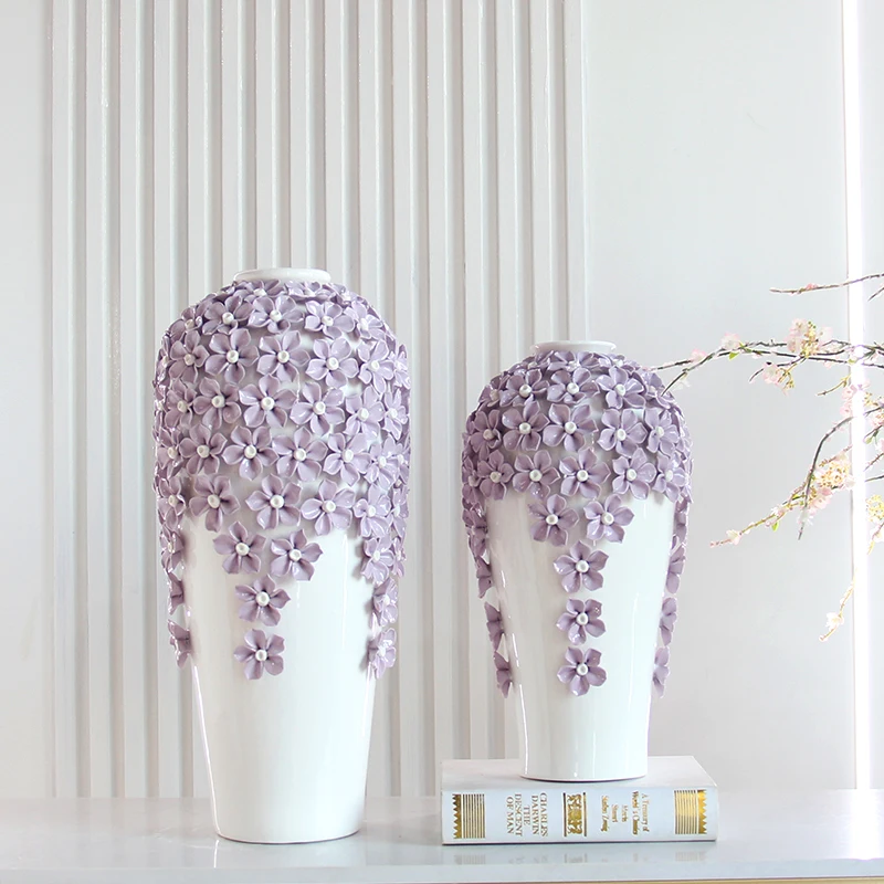 V135V  Nordic modern living room tabletop art handicraft purple flower jar ceramic vase for wedding decoration