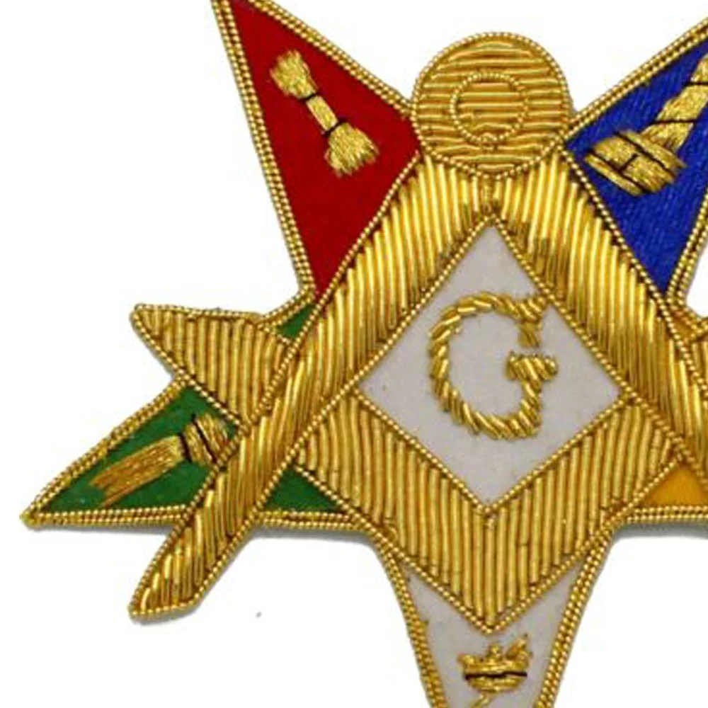 OES Badge With Gold Bullion Square and Compass with Gold Bullion and G in the Middle 5 Emblems on Each Side Backing with Black