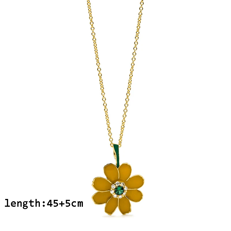 Slovehoony Cute Flower Multi-colored Enamel With Shiny Zircon Crystal Turquoise Pendant Halloween Jewelry Necklace For Women
