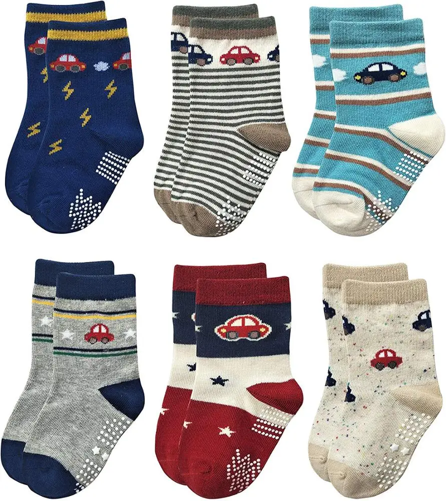 Anti slip  colorful cute cotton crew baby socks with grips