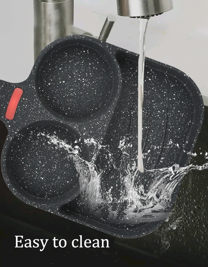 Non-stick Frying Pot Pan 3 Holes Steak Egg Pancake Thickened Omelet Pan Wooden Handle Pan For Kitchen Utensils