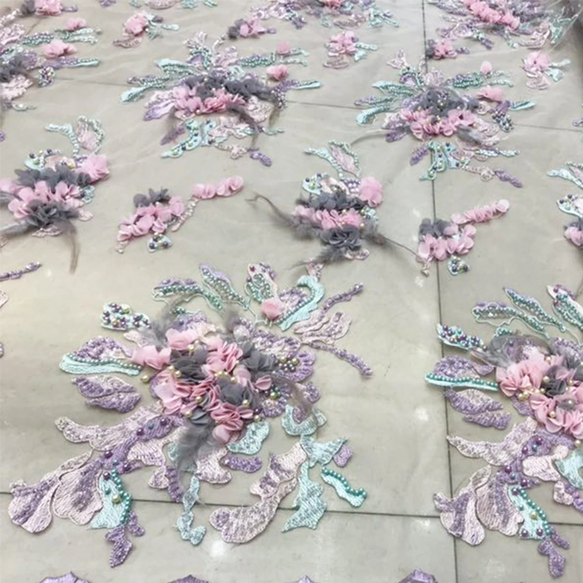 Elegant Yellow 3D Handwork Flowers Embroidery Designs Beaded Fabric Wholesale Price Beautiful French Sequins Clothing Lace Tulle