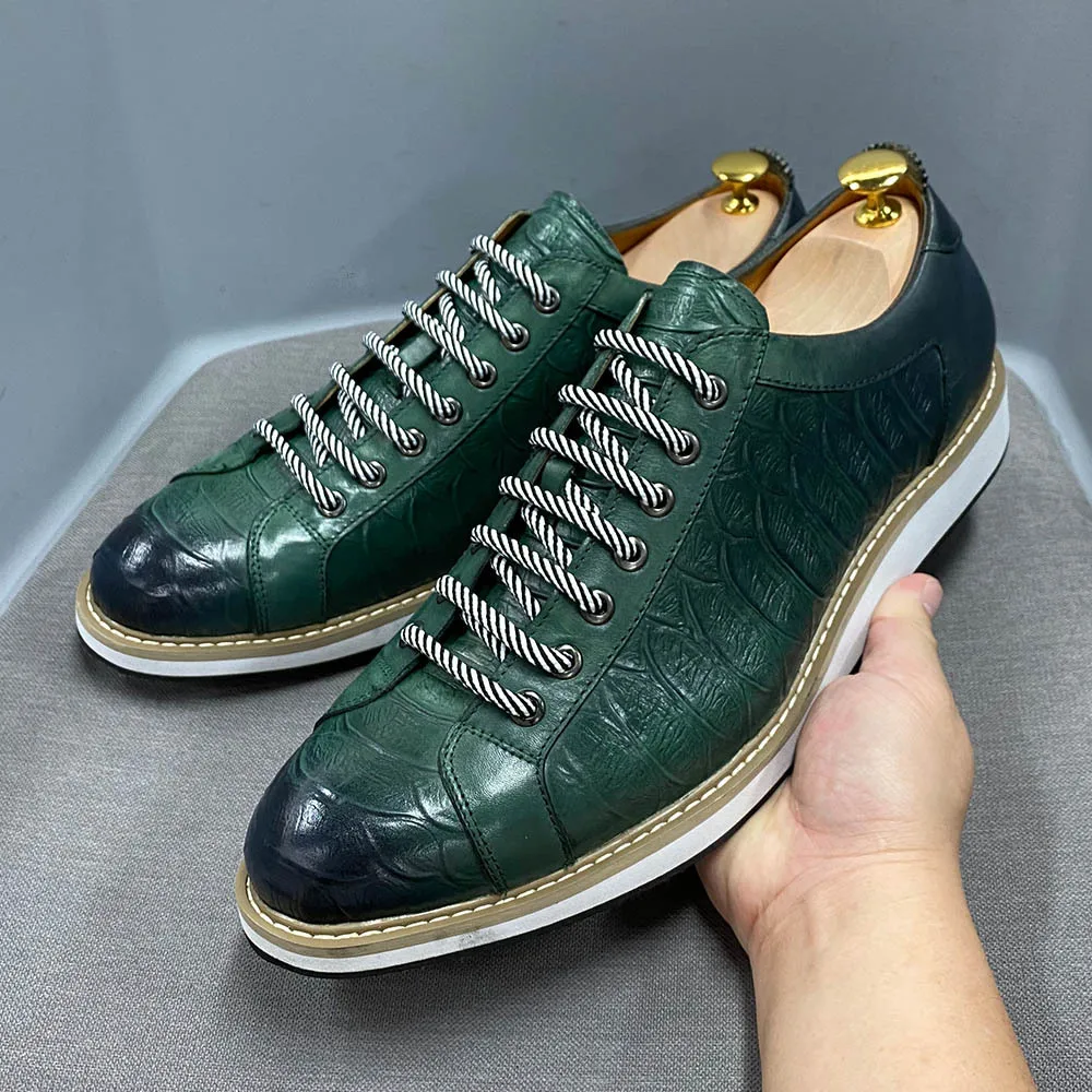 sh10698a Fashion Design Size 46 Green Color Point Toe Leather Lace Up Men Dress Shoes Loafers
