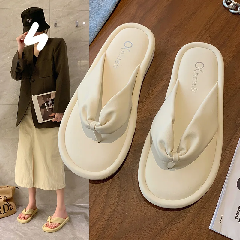 Fashion Ladies Platform Beach Flip Flops Casual Sandals Candy Color Non-Skid Soft Non-Slip Pvc Pu Rubber Flip-Flops Slippers